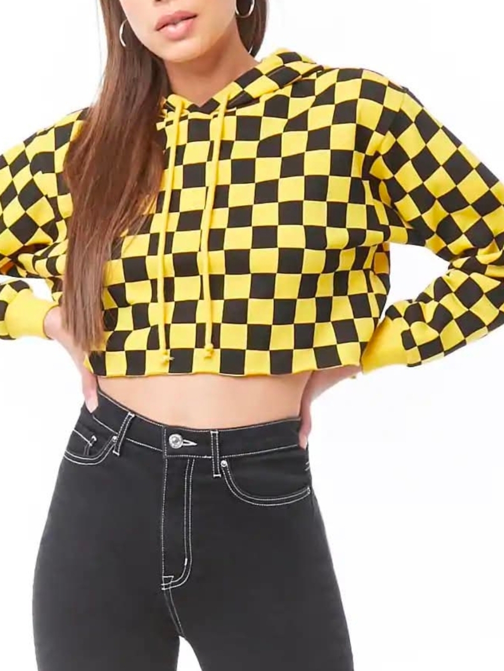 Forever 21 NYC TAXI New York Extra Cropped Hoodie Oversized S M Yellow Black